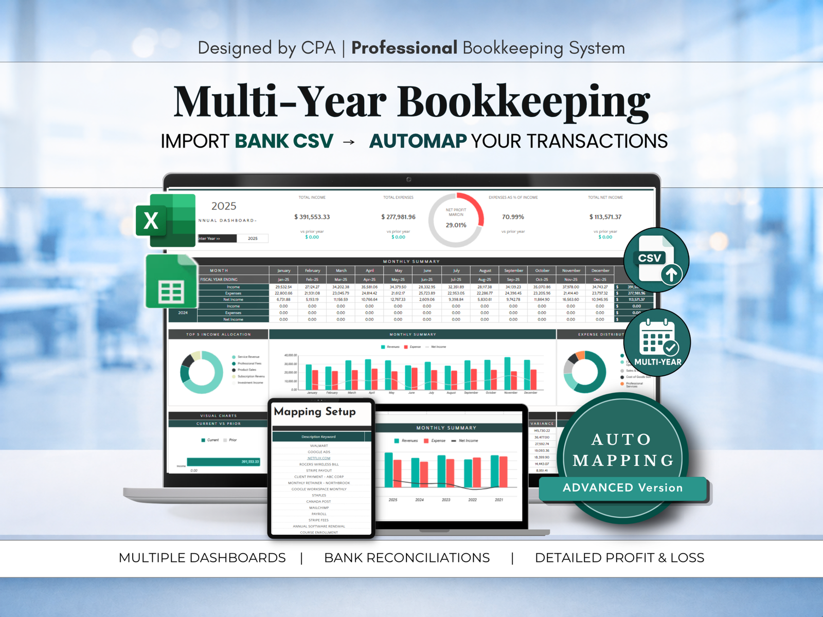 Multi-Year Bookkeeping System with Auto Mapping